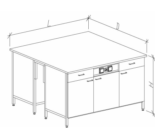 Стол-тумба островной на основе столов-тумб металлических с дверками, ящиками и розетками 1500 СТОкб-М с/я.р.