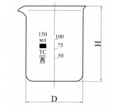 Стакан Н-1-50 низкий с делениями и носиком, ТС