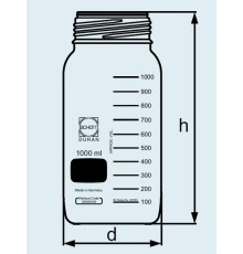 Бутыль DURAN Group 1000 мл, GLS80, широкогорлая, без крышки и сливного кольца, бесцветное стекло